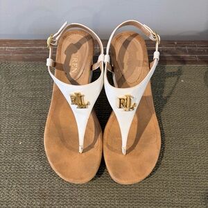 Ralph Lauren White and Tan Sandals with Gold Accent
